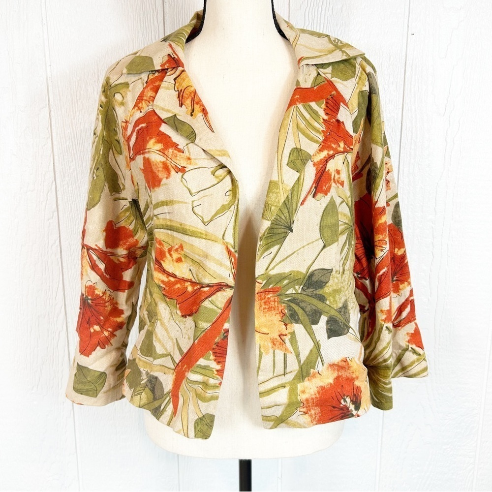 Andre Oliver Linen Floral Print Blazer Size 8